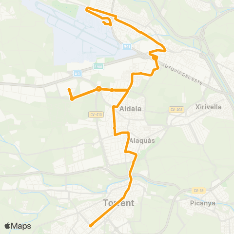 Metrobús Torrent – Alaquàs – Aldaia – C.C. Bonaire – Barrio del Cristo – Aeroport map