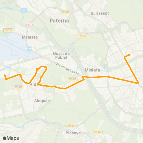 Metrobús València - Aldaia - CC Bonaire map