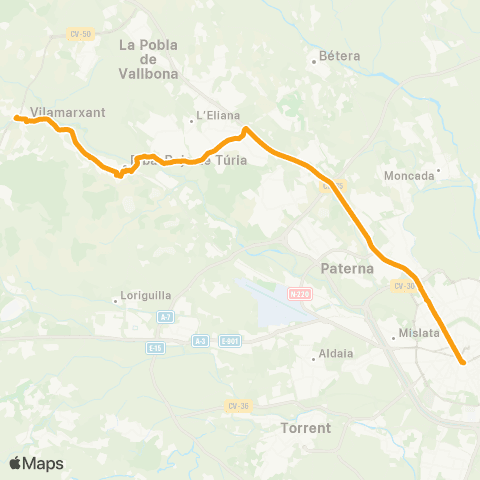 Metrobús Vilamarxant - Llíria map