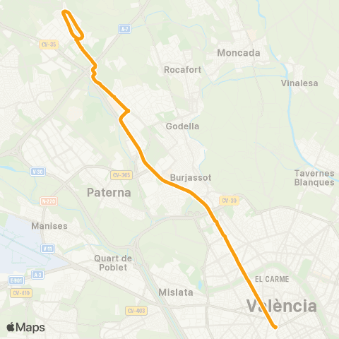 Metrobús València - Facultats - Mas Camarena map