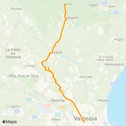 Metrobús Bétera - Serra map