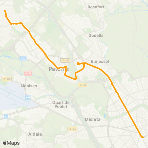 Metrobús València - Paterna - el Plantío map