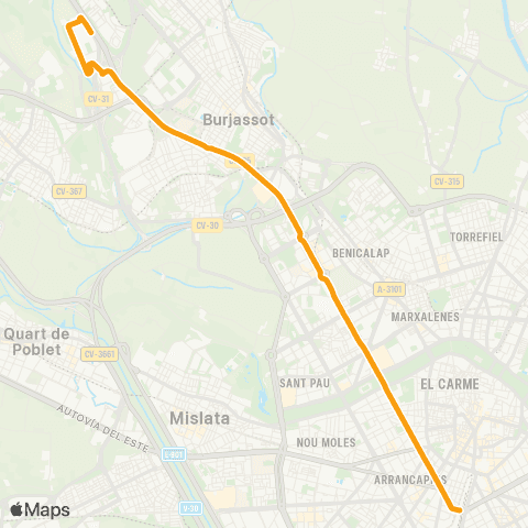 Metrobús València - Lloma Llarga / Valterna map