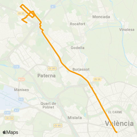 Metrobús València - Parc Tecnològic - L'Andana map