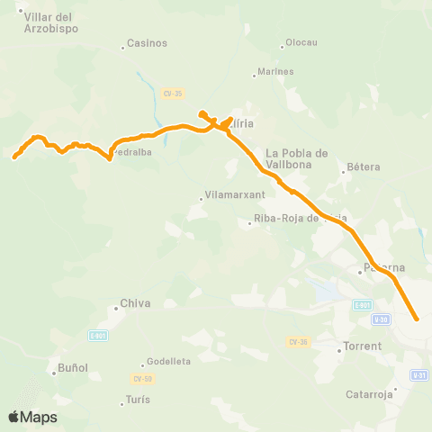 Metrobús València - Llíria map