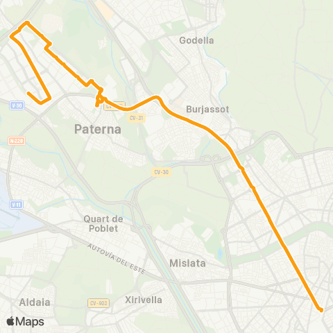 Metrobús Valéncia - Fuente del Jarro map