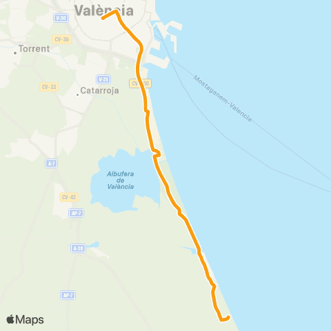 Metrobús València - el Perelló - el Mareny map