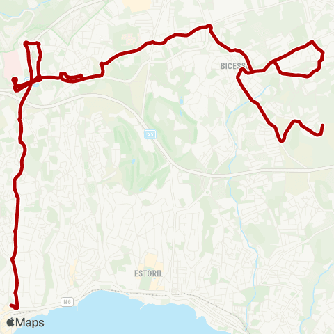 Mobi Cascais Cascais - Alto De Bicesse via C. Saúde Alcabideche map