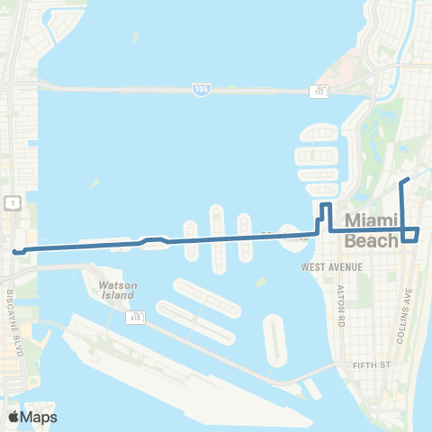 Miami-Dade Transit Omni to Miami Beach via Venetian map