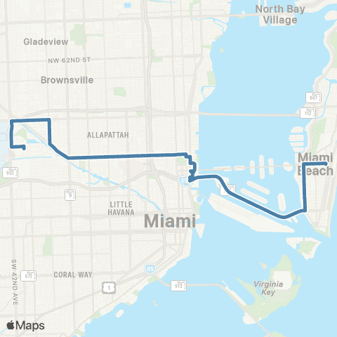 Miami-Dade Transit Airport Station to Lincoln Rd map