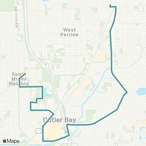 Miami-Dade Transit So.Miami Hts-Perrine via Cutler Bay map
