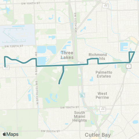 Miami-Dade Transit Country Walk-Transitway via 152 St map