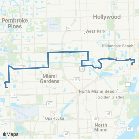Miami-Dade Transit Country Club-Aventura Mall via 199 map