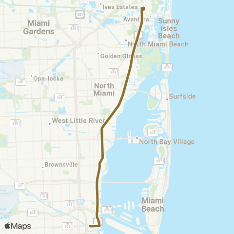 Miami-Dade Transit Downtown-Aventura via Biscayne Blvd map