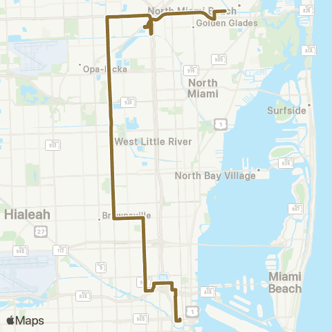 Miami-Dade Transit 163 St Mall-Downtown via 22 Ave map