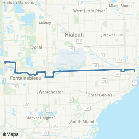Miami-Dade Transit Downtown-Dolph Mall / Airport via 7st map