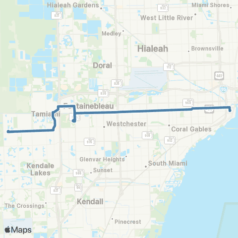 Miami-Dade Transit Brickell-107av / Wstchstr via SW 8 St map