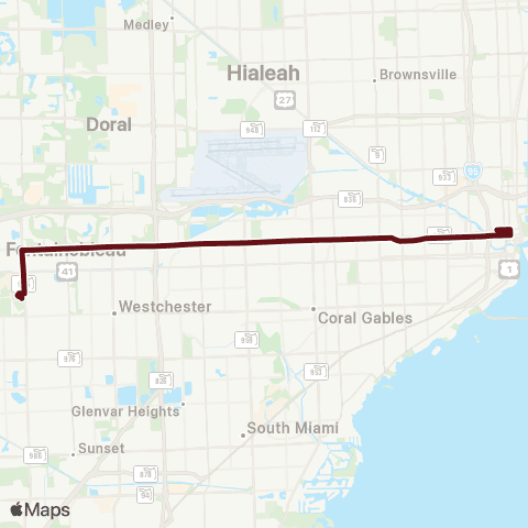 Miami-Dade Transit FIU-Downtown via Flagler St map