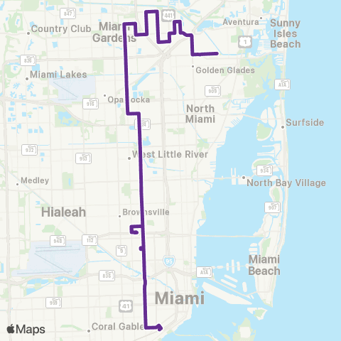 Miami-Dade Transit 163 St Term-Viz via 17 Av map
