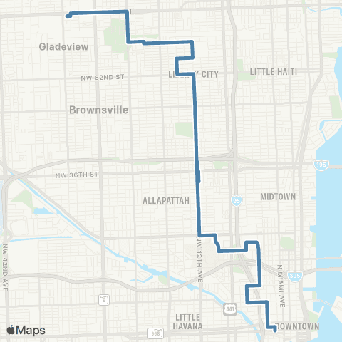 Miami-Dade Transit Northside - Downtown map