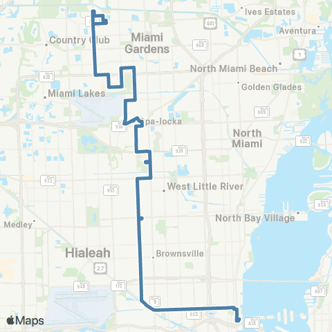 Miami-Dade Transit Miami Grdns-Omni via NW 32 Ave-20st map