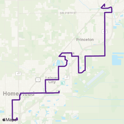 Miami-Dade Transit Cutler Bay-Fla.City via Leisure Cty map