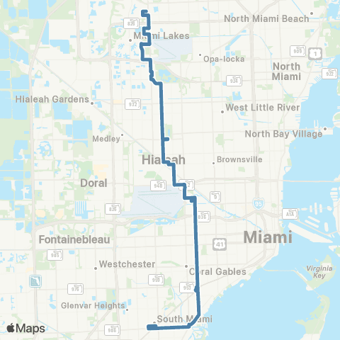 Miami-Dade Transit Hialeah-So.Miami via Palm / 37 Ave map