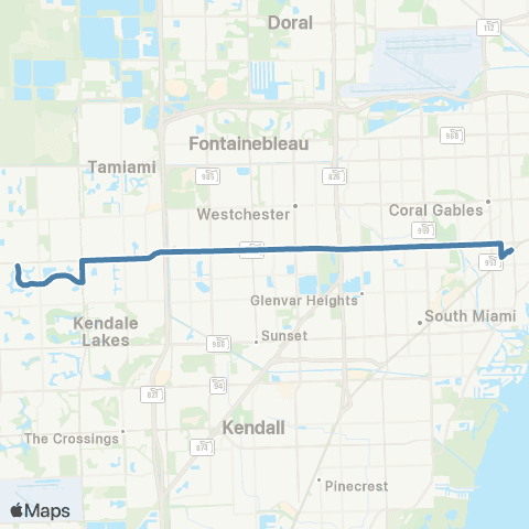 Miami-Dade Transit Bird Rd / 152 Ave to Douglas Rd Sta map