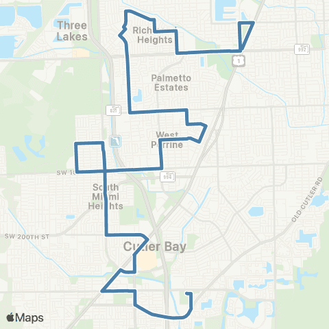 Miami-Dade Transit Goulds to Coral Reef Dr Station map