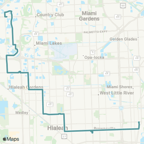 Miami-Dade Transit Hialeah-Miami Lakes-Bisca via 54 St map