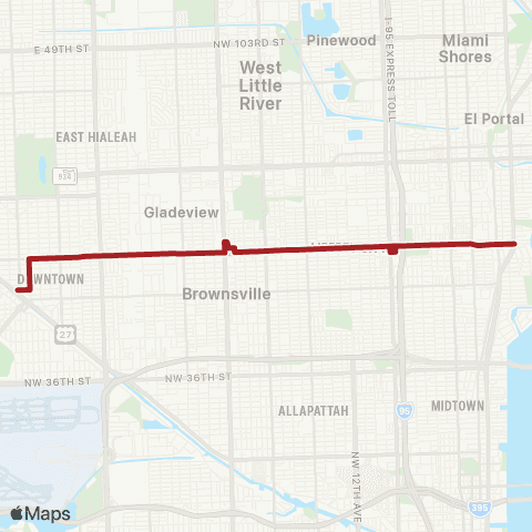 Miami-Dade Transit Hialeah-Bisc Blvd via 62 St map
