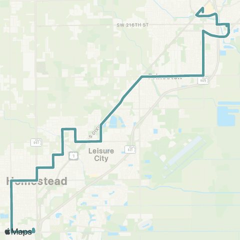 Miami-Dade Transit Cutler Bay-Fl City via Princeton map