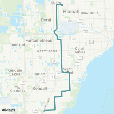 Miami-Dade Transit Okeechobee-Dadeland So-Palm Bay map