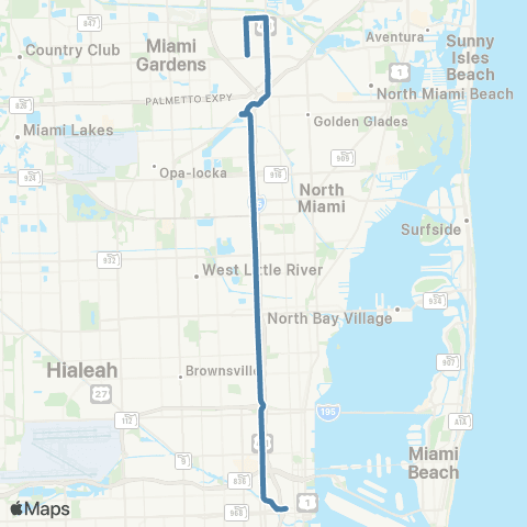 Miami-Dade Transit Norwood - Downtown via NW 7 Ave map