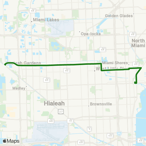 Miami-Dade Transit Hia Gardens-Bisc Blvd via 103 St map