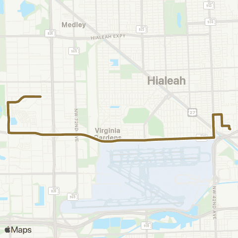 Miami-Dade Transit Hia.Tri-Rail Sta-Doral via 36st map
