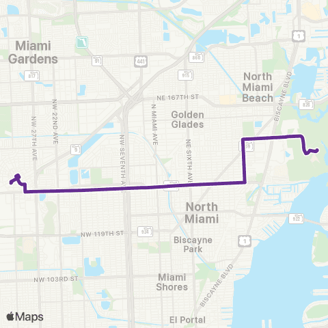 Miami-Dade Transit 135th St Crosstown map