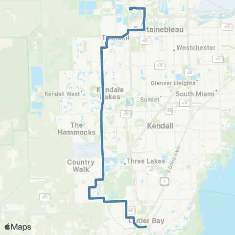 Miami-Dade Transit Dolphin Mall-Cutler Bay via 137 Ave map