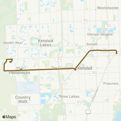 Miami-Dade Transit Hammocks-Dadeland North via 104 St map