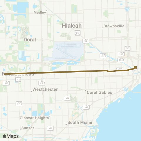 Miami-Dade Transit Sweetwater-Downtown via Flagler St map