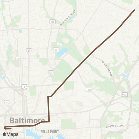 MDOT MTA Overlea - Downtown map