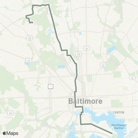 MDOT MTA Fort McHenry - Sinai Hospital map