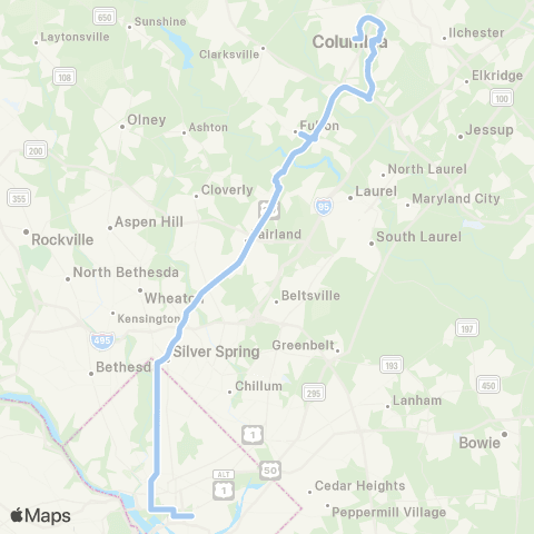 MTA Commuter Bus Columbia & Silver Spring - DC map