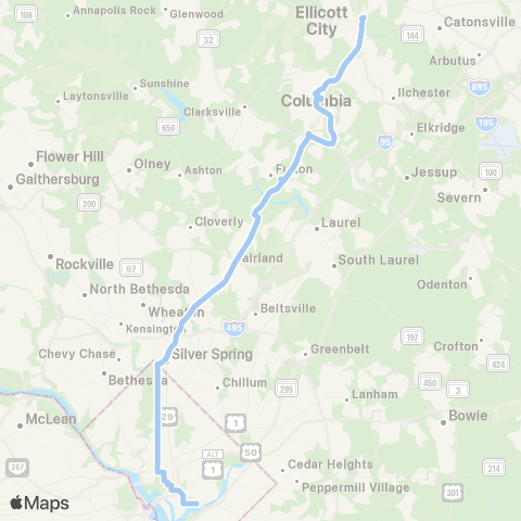 MTA Commuter Bus Columbia & Silver Spring - DC map