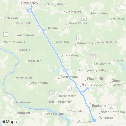 MTA Commuter Bus Frederick - Shady Grove / Rock Spring map