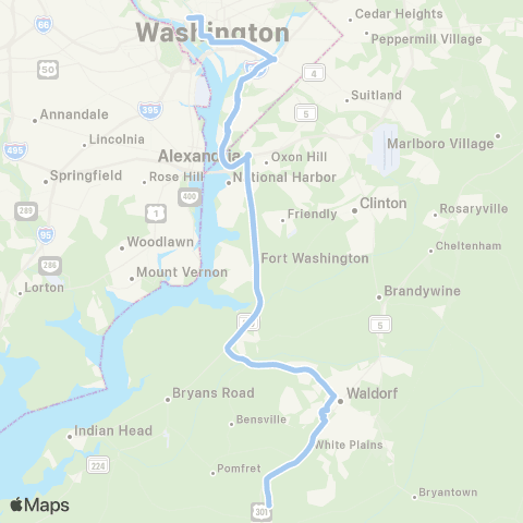 MTA Commuter Bus La Plata / Waldorf - Washington DC map