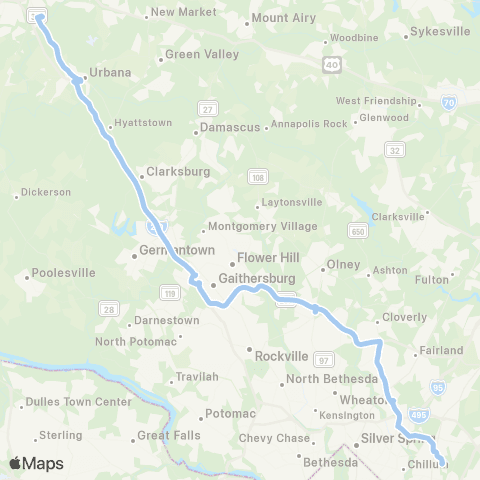 MTA Commuter Bus Frederick - College Park map