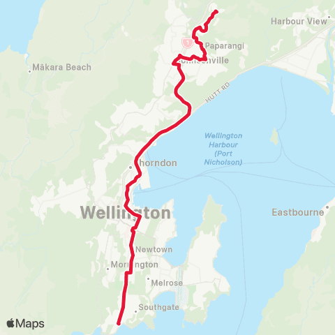 Metlink Johnsonville W / Churton Pk / Grenada Village - Island Bay map