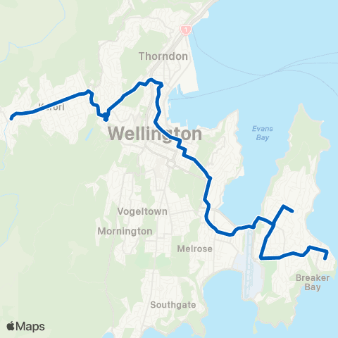 Metlink Karori - Wellington - Hataitai - Miramar / Seatoun map
