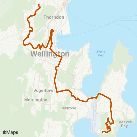 Metlink Strathmore - Newtown - Wellington - Univ - Mairangi map